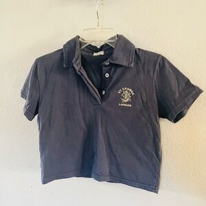 Brandy Melville Navy Cropped Polo Top with White Crest